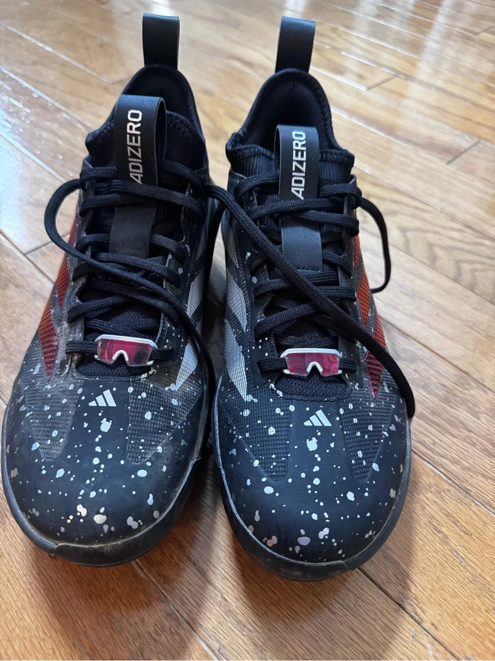 adidas Black Sneakers with Maroon Stripes and White Speckle